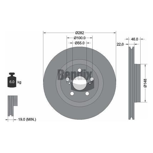 Bendix Braking BDS2270 Disco Freno Oe 43512K0040 Compatibile Con Yaris-image