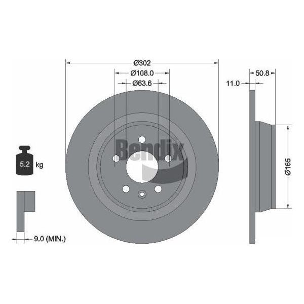 Bendix Braking BDS1080 Disco Freno Oe 1379931 Compatibile Con Focus, Galaxy, Kuga, Mondeo, S-Max, Evoque-image