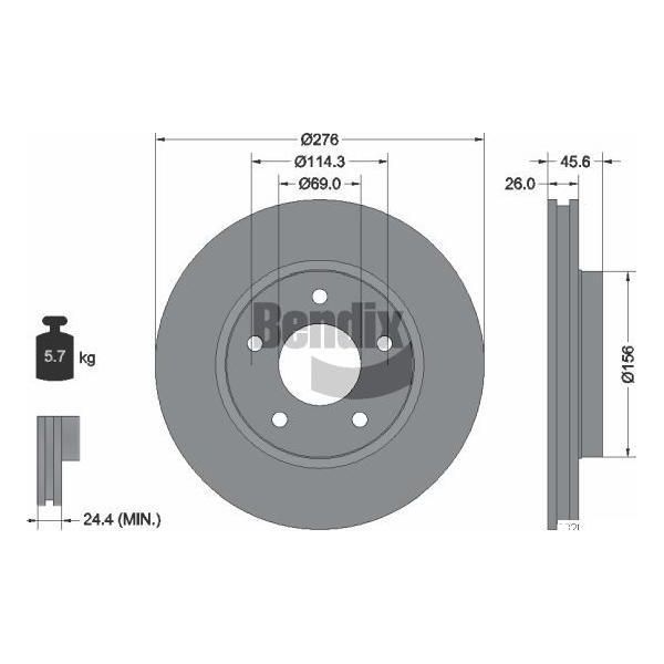 Bendix Braking BDS1704 Disco Freno Oe 5105513AA Compatibile Con Lancer-image