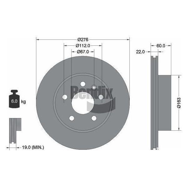 Bendix Braking BDS1189 Disco Freno Oe 6384210112 Compatibile Con Classe V, Vito-image
