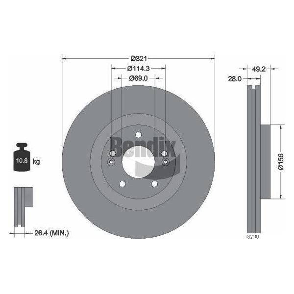 Bendix Braking BDS1547HC Disco Freno Oe 517122P700 Compatibile Con Santa Fe, Sorento-image