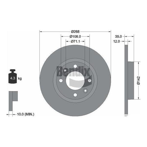 Bendix Braking BDS2255 Disco Freno Oe 1670945780 Compatibile Con C4, Corsa F, Mokka, 208-image