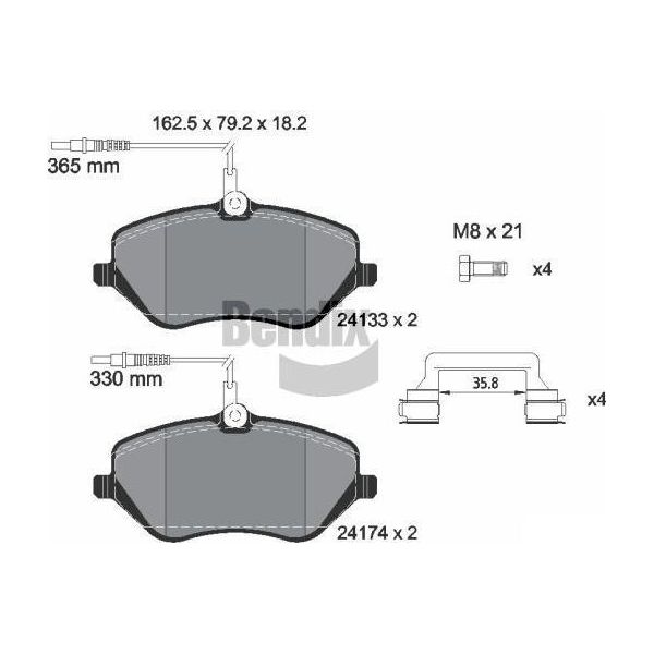 Bendix Braking BPD1471 Set Di Pastiglie Freno, Freno A Disco Oe 1611457580 Compatibile Con C5, C6, 407, 607-image