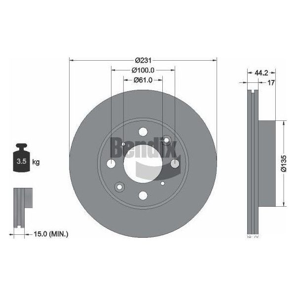 Bendix Braking BDS2225 Disco Freno Oe 45251SB2750 Compatibile Con Civic, Insight-image