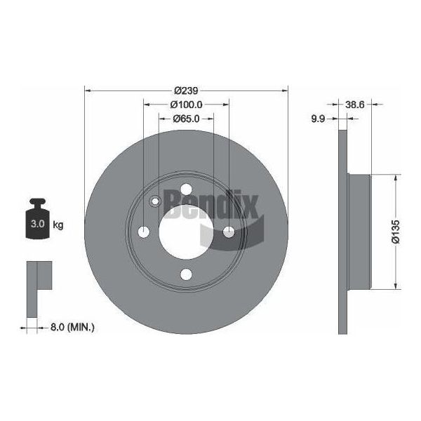 Bendix Braking BDS1365 Disco Freno Oe 811615301 Compatibile Con Cordoba, Ibiza, Polo 6V-image