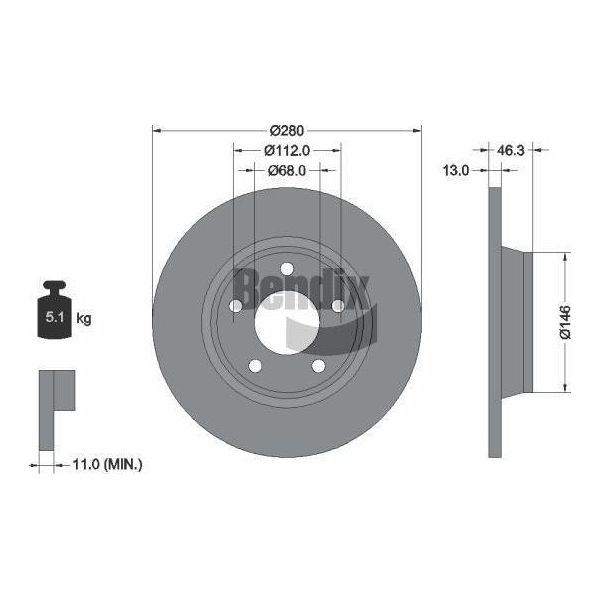 Bendix Braking BDS1779HC Disco Freno Oe 8D0615301A Compatibile Con A4 8D-image