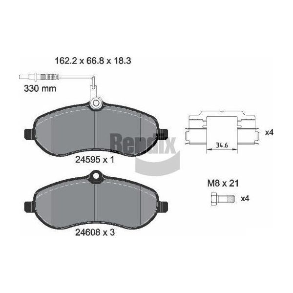 Bendix Braking BPD1068 Set Di Pastiglie Freno, Freno A Disco Oe 1617279580 Compatibile Con Jumpy, Scudo, Expert, Proace-image