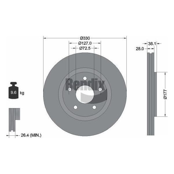 Bendix Braking BDS1701 Disco Freno Oe 04779712AA Compatibile Con Voyager, Freemont, Routan-image