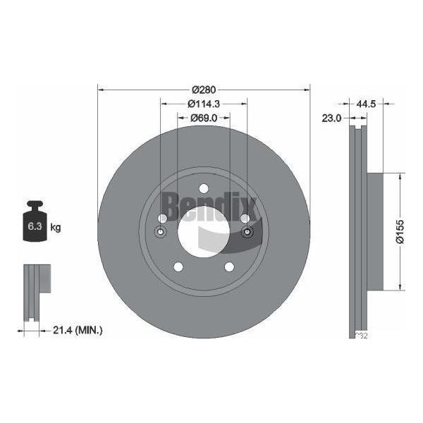 Bendix Braking BDS1394 Disco Freno Oe 517122V000 Compatibile Con Elantra, I30, Kona, Veloster, Ceed, Proceed, Seltos-image