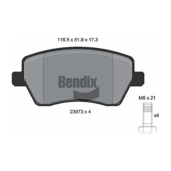 Bendix Braking BPD1003 Set Di Pastiglie Freno, Freno A Disco Oe 410601817R Compatibile Con Dokker, Duster, Lodgy, Logan, Citan, Micra, Note, Captur, Clio, Kangoo, Megane, Modus, Thalia, Zoe-image