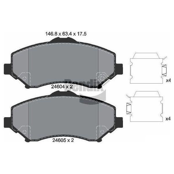 Bendix Braking BPD1473 Set Di Pastiglie Freno, Freno A Disco Oe 7B0698151A Compatibile Con Cherokee, Wrangler, Routan-image