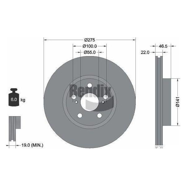 Bendix Braking BDS1877 Disco Freno Oe 4351202240 Compatibile Con Urban Cruiser, Verso-image