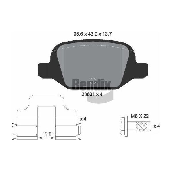Bendix Braking BPD1226 Set Di Pastiglie Freno, Freno A Disco Oe 1618111480 Compatibile Con 500, 500C, E-Mehari, Idea, Panda, Punto, Musa, Ypsilon-image