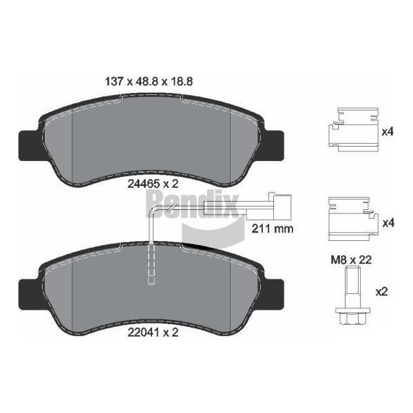Bendix Braking BPD1025 Set Di Pastiglie Freno, Freno A Disco Oe 1612434180 Compatibile Con Jumper, Ducato, Boxer-image