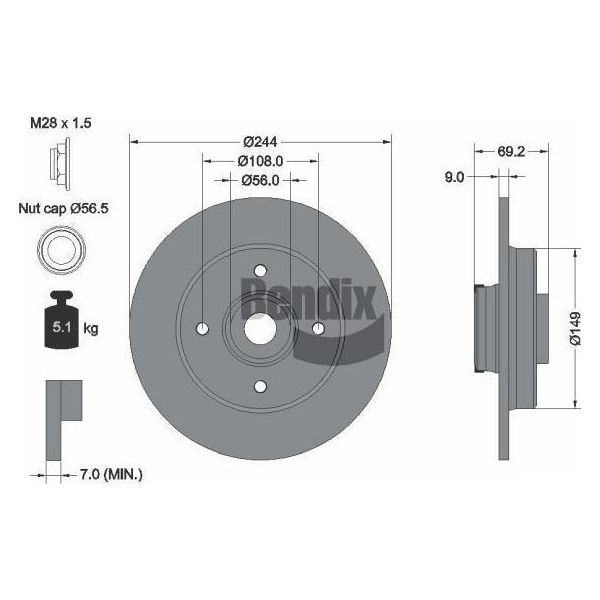 Bendix Braking BDS1598 Disco Freno Oe 1623835180 Compatibile Con C3, C4, Crossland X, 2008, 208-image