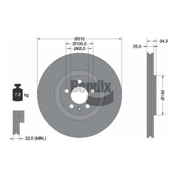 Bendix Braking BDS1510HC Disco Freno Oe 6R0615301B Compatibile Con A1 8X, Ibiza, Polo 6R-image