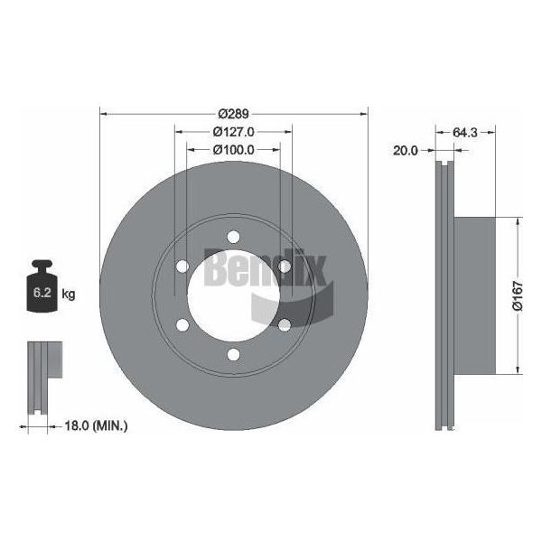 Bendix Braking BDS1929 Disco Freno Oe 4351235110 Compatibile Con Hilux, Taro-image