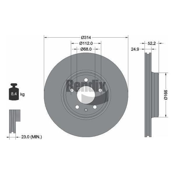Bendix Braking BDS1041HC Disco Freno Oe 8K0615301 Compatibile Con A4 8K, A4 8W, A5 8T, A5 F5, A5 8F-image