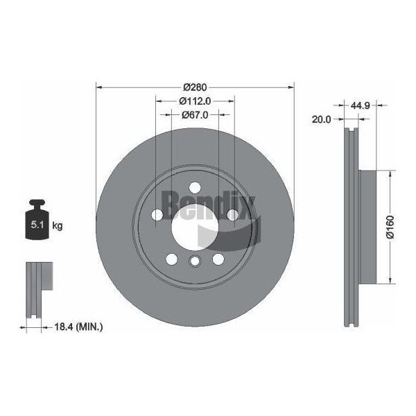 Bendix Braking BDS2199 Disco Freno Oe 34116861649 Compatibile Con I3-image