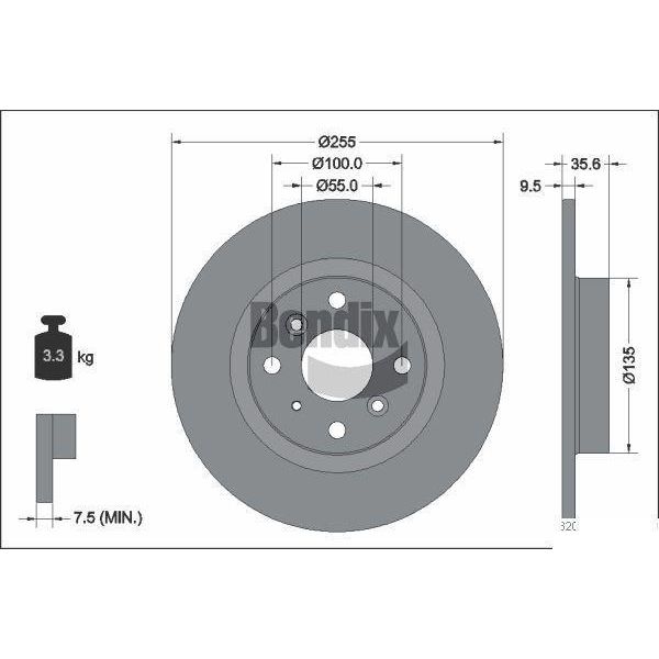 Bendix Braking BDS2295 Disco Freno Oe N24326251 Compatibile Con MX-5-image