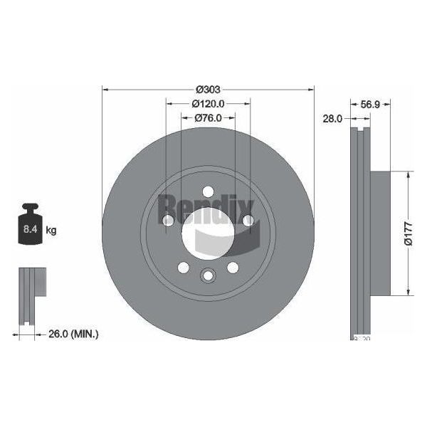 Bendix Braking BDS1641 Disco Freno Oe 2H0615301A Compatibile Con Amarok-image