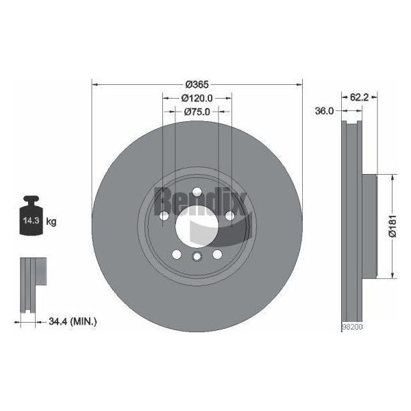 Bendix Braking BDS1832HC Disco Freno Oe 34116771982 Compatibile Con X5, X6-image