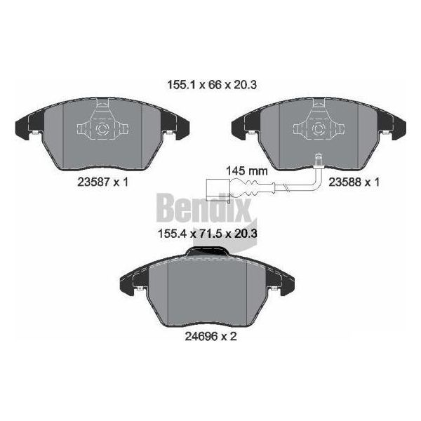 Bendix Braking BPD1087 Set Di Pastiglie Freno, Freno A Disco Oe 3C0698151A Compatibile Con A1 8X, A3 8P, Tt, Altea Xl, Leon, Octavia, Superb, Yeti, Beetle, Caddy, Cc, Eos, Golf Plus, Golf V, Golf Vi, Jetta, Passat Alltrack, Passat 3C, Passat 3B, Passat Cc, Polo 6R, Scirocco, Touran-image