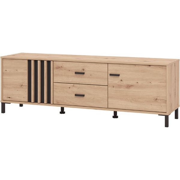 Dmora Mobile Porta Tv Caivano 157X40X52H Cm Marrone Rovere Nodi, 2 Cassetti Un Ripiano-image