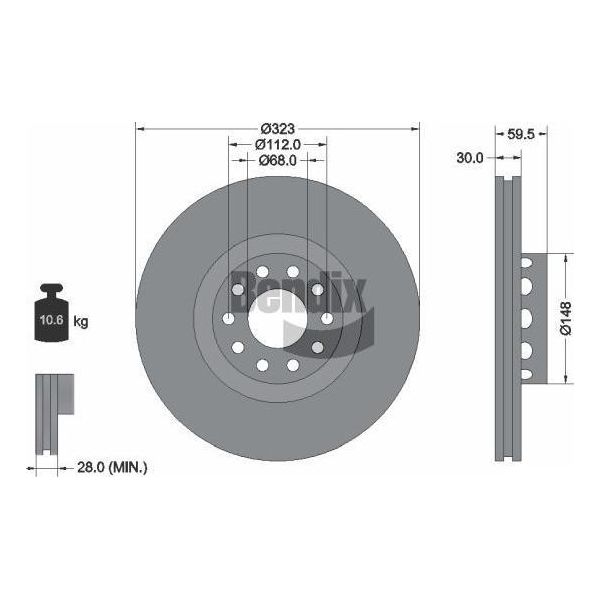 Bendix Braking BDS1994HC Disco Freno Oe 4D0615301A Compatibile Con A6 4A, A8 4D, A8 4E, Phaeton-image
