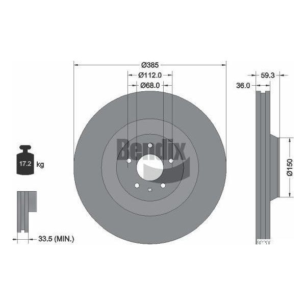 Bendix Braking BDS2062 Disco Freno Oe 4E0615301E Compatibile Con A8 4E, A8 4D-image
