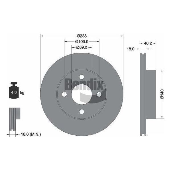 Bendix Braking BDS1517 Disco Freno Oe 402061F500 Compatibile Con Micra-image