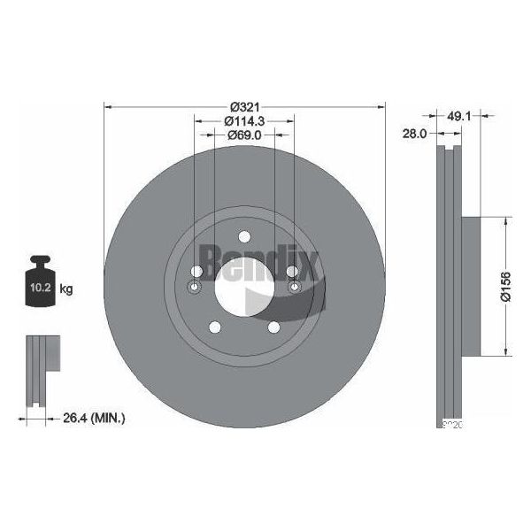 Bendix Braking BDS1739 Disco Freno Oe 517122B700 Compatibile Con Santa Fe, Ix55, Sorento-image