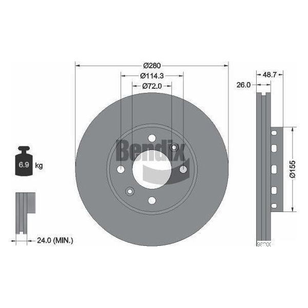 Bendix Braking BDS2031 Disco Freno Oe 0K2FA33251 Compatibile Con Carens-image