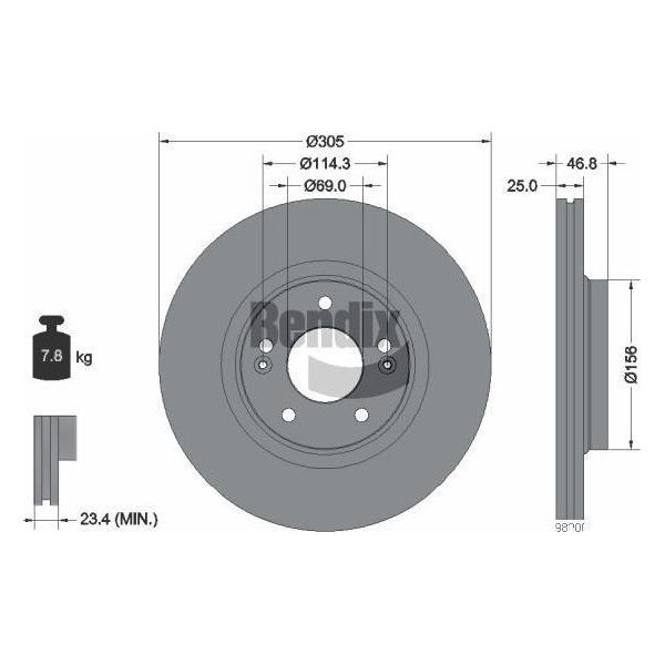 Bendix Braking BDS1558HC Disco Freno Oe 51712C1000 Compatibile Con I30, Kona, Tucson, Ceed, Cerato, Optima, Proceed, Seltos, Soul, Sportage, Xceed-image