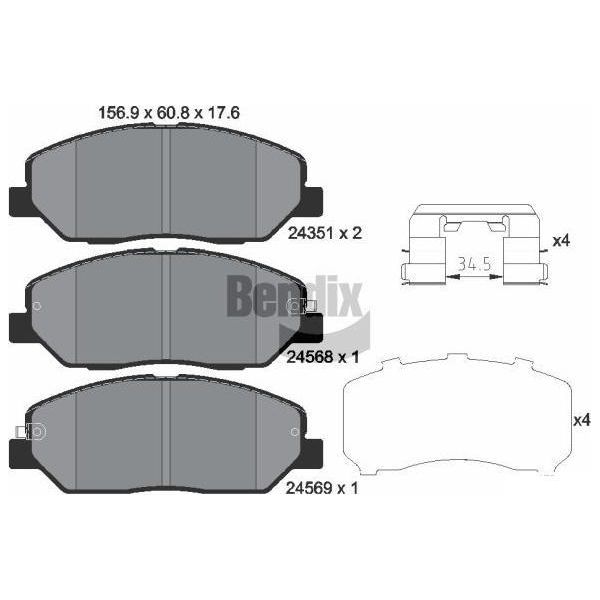 Bendix Braking BPD1354 Set Di Pastiglie Freno, Freno A Disco Oe 581012BA00 Compatibile Con Genesis, Santa Fe, Sorento-image