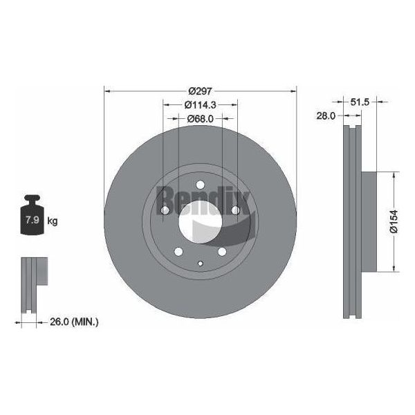 Bendix Braking BDS1640 Disco Freno Oe 5HA033251 Compatibile Con 6, CX-5-image