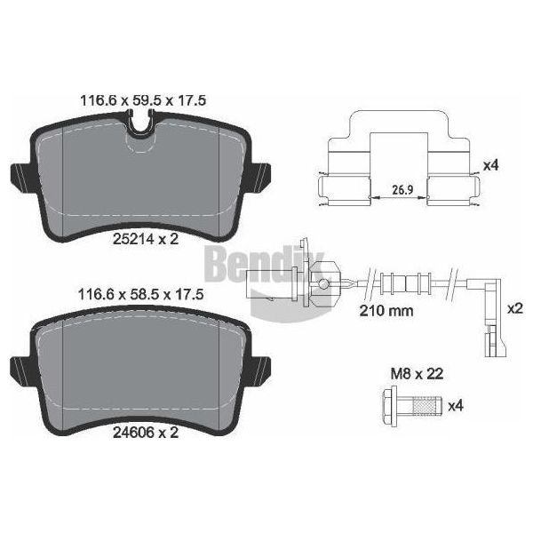 Bendix Braking BPD1321 Set Di Pastiglie Freno, Freno A Disco Oe 4G0698451B Compatibile Con A6 4G, A7 4G, Macan-image