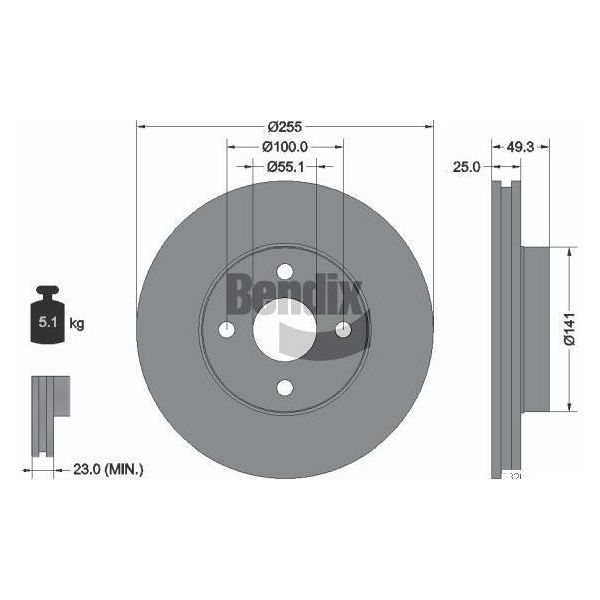 Bendix Braking BDS2034 Disco Freno Oe 1061001091 Compatibile Con Corolla-image