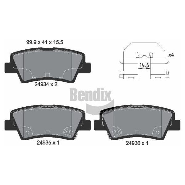 Bendix Braking BPD2208 Set Di Pastiglie Freno, Freno A Disco Oe 583022EA31 Compatibile Con Elantra, Sonata, Tucson, Opirus, Soul-image