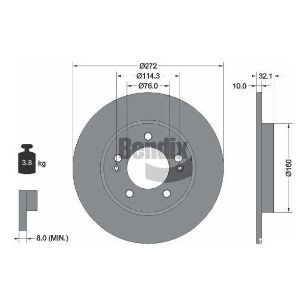 Bendix Braking BDS1966 Disco Freno Oe 58411G4300 Compatibile Con I30, Ceed, Proceed, Xceed-image