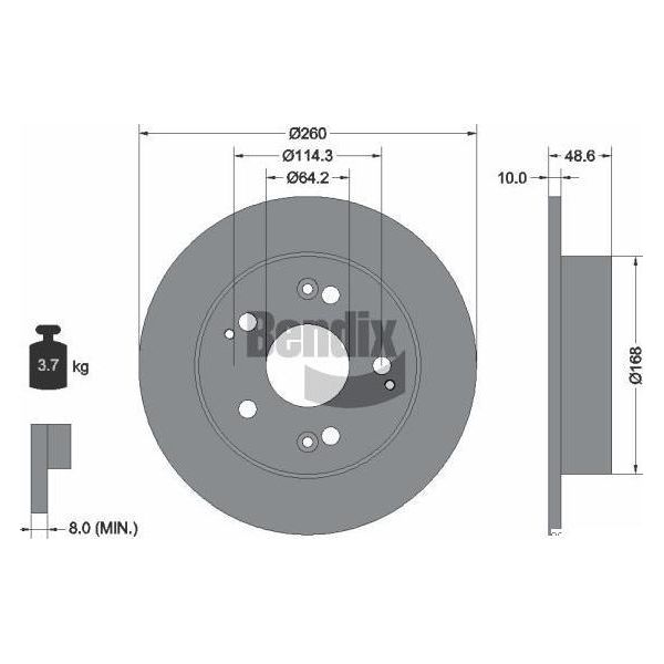 Bendix Braking BDS1916 Disco Freno Oe 42510S5TE00 Compatibile Con Civic-image