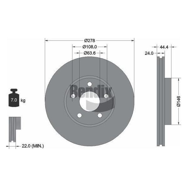Bendix Braking BDS1264 Disco Freno Oe 1361298 Compatibile Con Tourneo, Transit-image