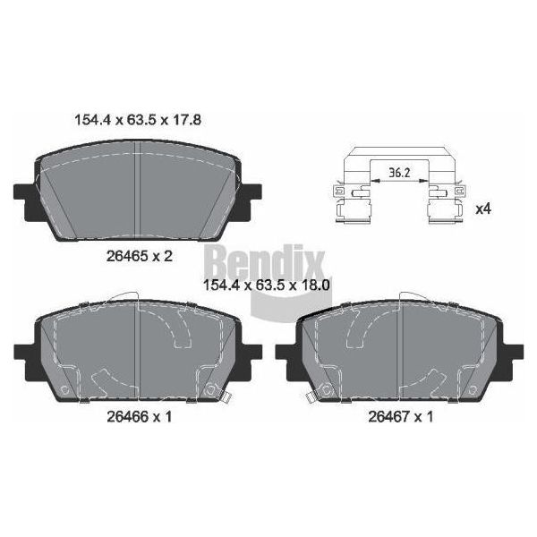 Bendix Braking BPD2385 Set Di Pastiglie Freno, Freno A Disco Oe 58101P2A70 Compatibile Con Santa Fe, Sorento-image