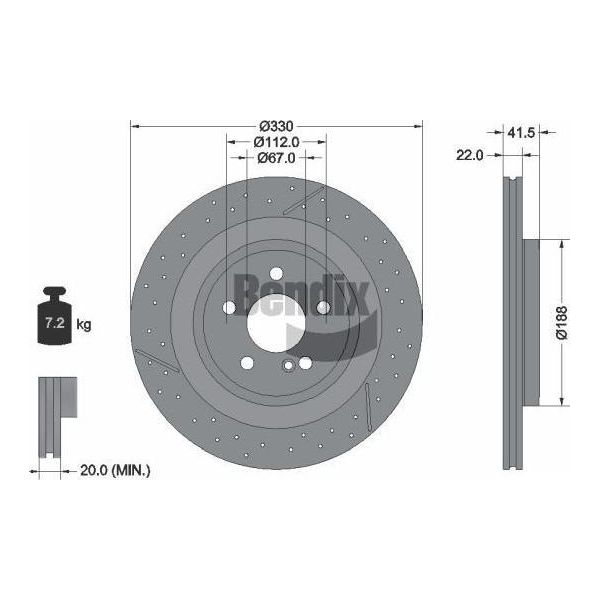 Bendix Braking BDS1496HC Disco Freno Oe 1724230112 Compatibile Con Classe A, Cla, Classe Gla, Slc, Slk-image