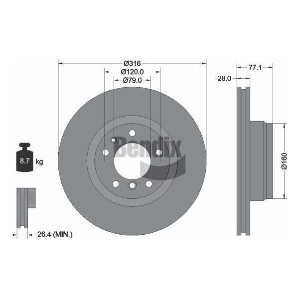 Bendix Braking BDS1855HC Disco Freno Oe 1162093 Compatibile Con Serie 7 E38-image