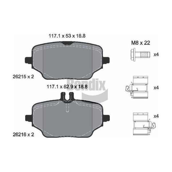 Bendix Braking BPD2612 Set Di Pastiglie Freno, Freno A Disco Oe 0004203902 Compatibile Con Gle-image