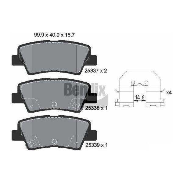 Bendix Braking BPD1176 Set Di Pastiglie Freno, Freno A Disco Oe 583021RA30 Compatibile Con Accent, Elantra, Grandeur, I20, I30, I40, Sonata, Tucson, Veloster, Carens, Ceed, Cerato, Optima, Proceed, Rio, Soul, Sportage-image