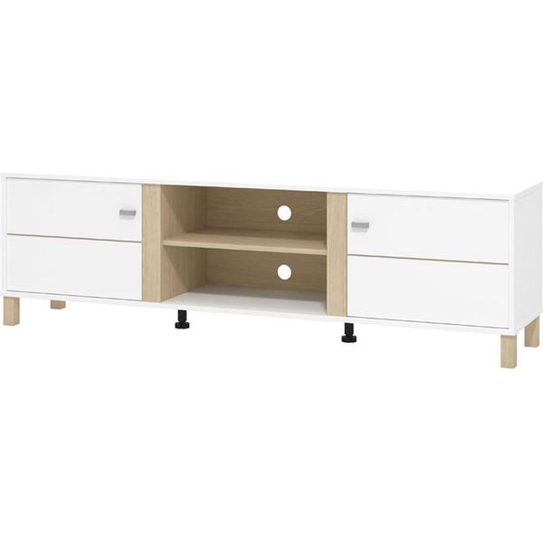 Dmora Mobile Porta Tv Dragoni 176X40X52H Cm Bianco Opaco, 2 Ripiani 4 Vani-image