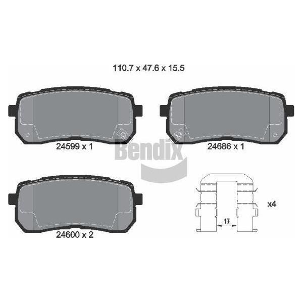 Bendix Braking BPD2176 Set Di Pastiglie Freno, Freno A Disco Oe 583023JA00 Compatibile Con H-1, Ix55, Carnival, Sorento-image