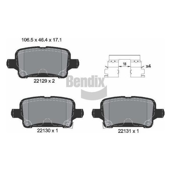 Bendix Braking BPD1212 Set Di Pastiglie Freno, Freno A Disco Oe 13454674 Compatibile Con Astra K-image
